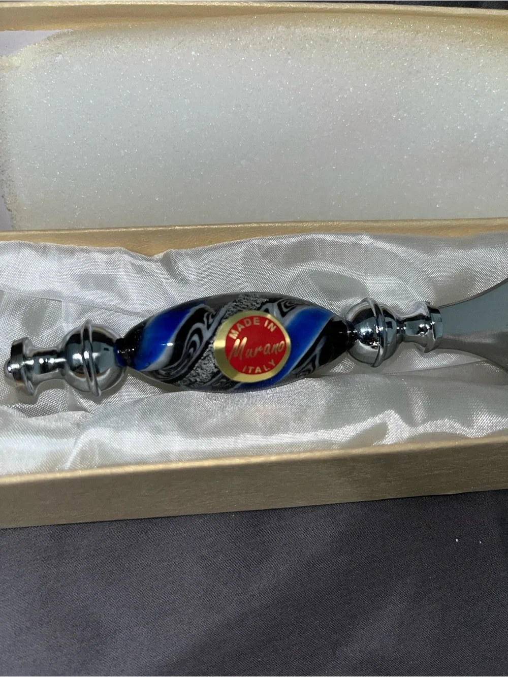 Murano Italy Art Glass Bottle Opener Blue Aventurine Hand Blown‎ w/ Box